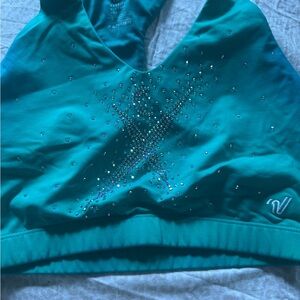 Varsity Teal Embellished Bikini Top